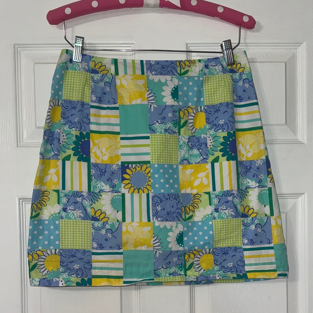 Vintage patchwork Blue and Yellow Safari Lilly Pulitzer Skirt